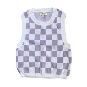 L.A. Hearts Purple Checkered Sweater Vest - Pastel Gingham Knit - Size Small